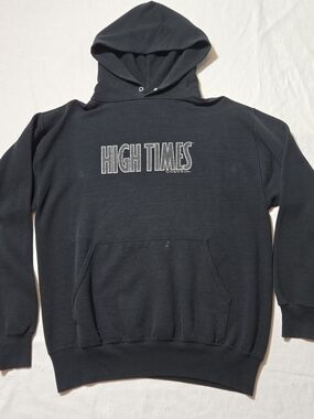 Vintage Black Crewneck Hoodie with White HIGH TIMES Logo